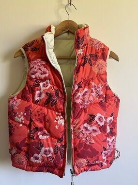 Vintage L.L. Bean Coral Floral goosedown Vest Reversable